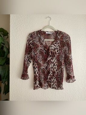 Laura Petites red & brown leopard print blouse with ruffle detail